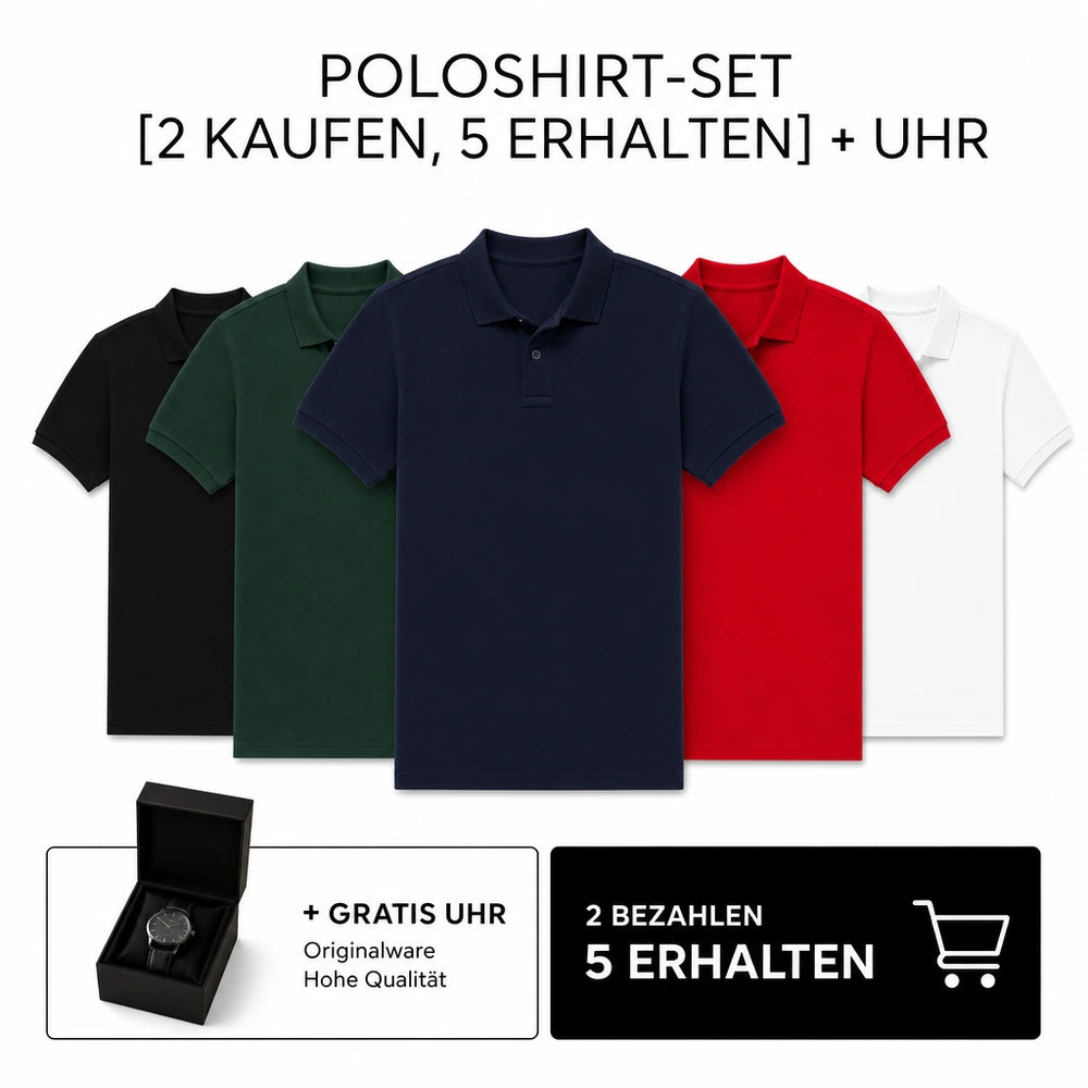 POLOSHIRT-SET [2 KAUFEN, 5 ERHALTEN] + UHR